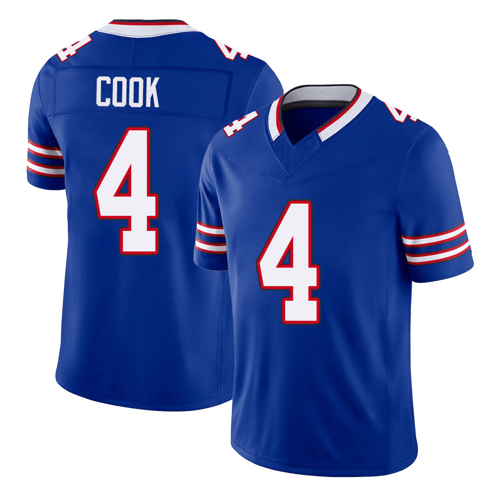 Buffalo #4 Cook Player Football V Neck Short Sleeve Royal Jersey James For Men Youth Women Gift