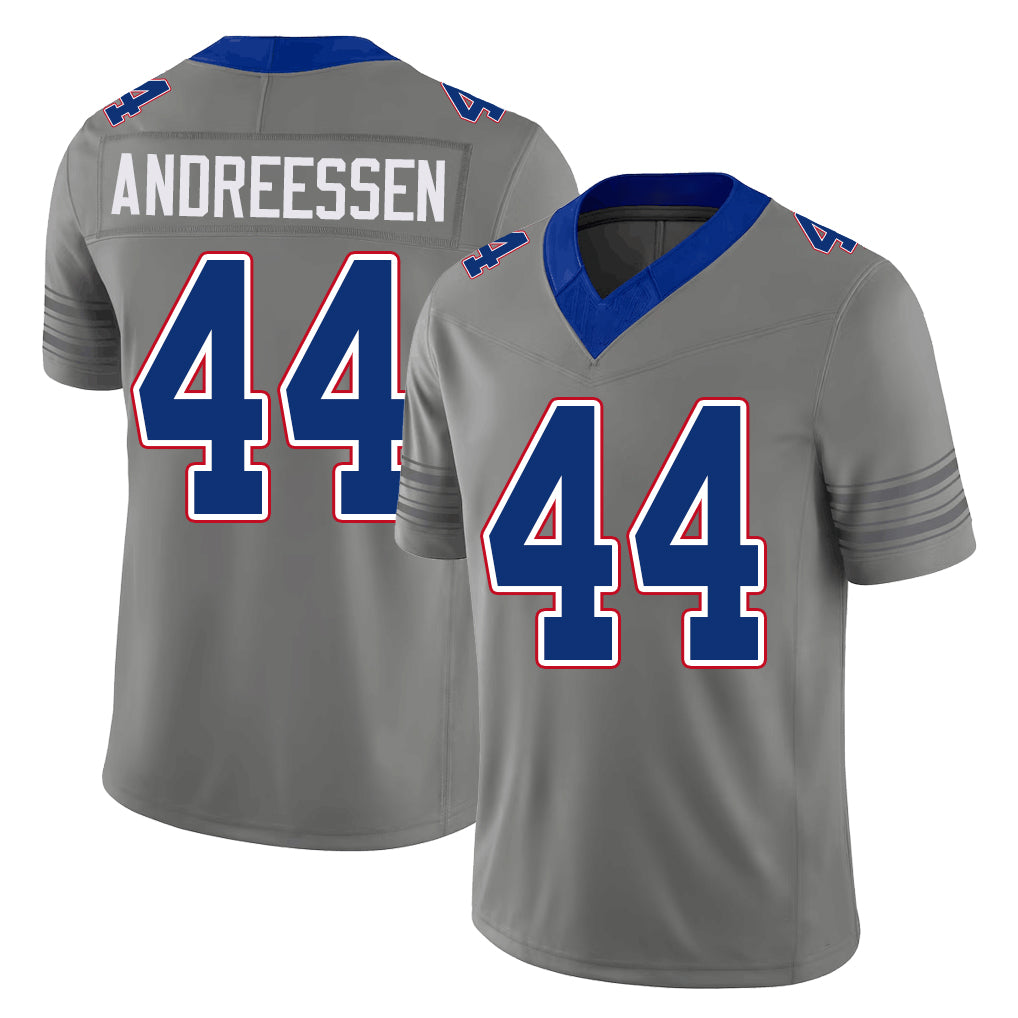 Buffalo #44 Andreessen Player Football V Neck Short Sleeve Gray Jersey Joe For Men Youth Women Gift