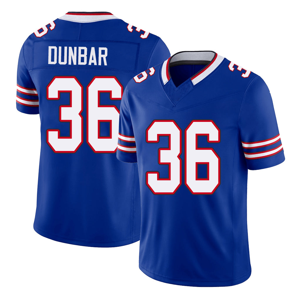 Buffalo #36 Dunbar Player Football V Neck Short Sleeve Royal Jersey Jordan For Men Youth Women Gift