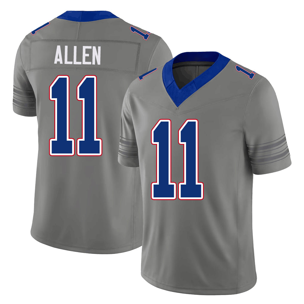 Buffalo #11 Allen Player Football V Neck Short Sleeve Gray Jersey Kyle For Men Youth Women Gift