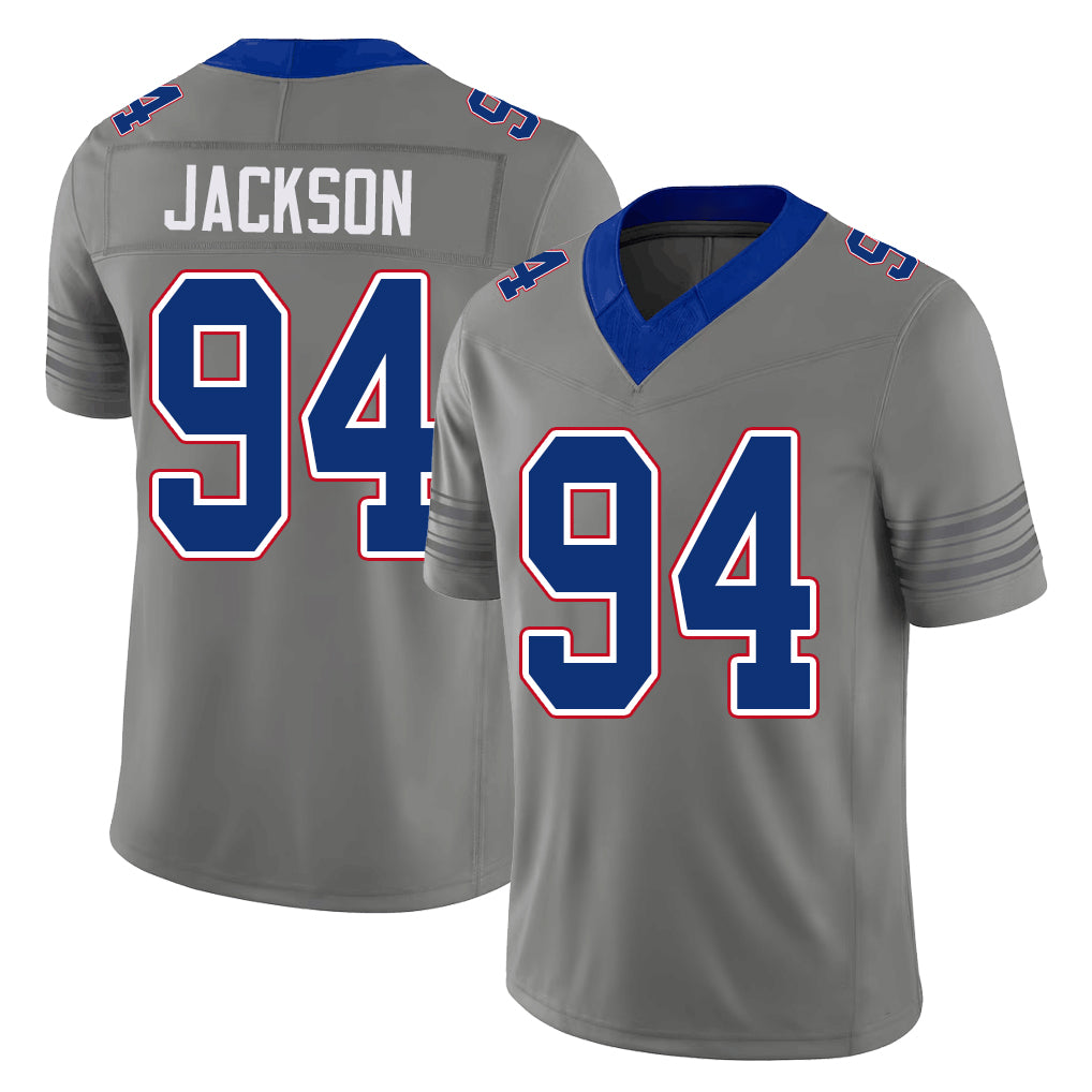 Buffalo #94 Jackson Player Football V Neck Short Sleeve Gray Jersey Landon For Men Youth Women Gift