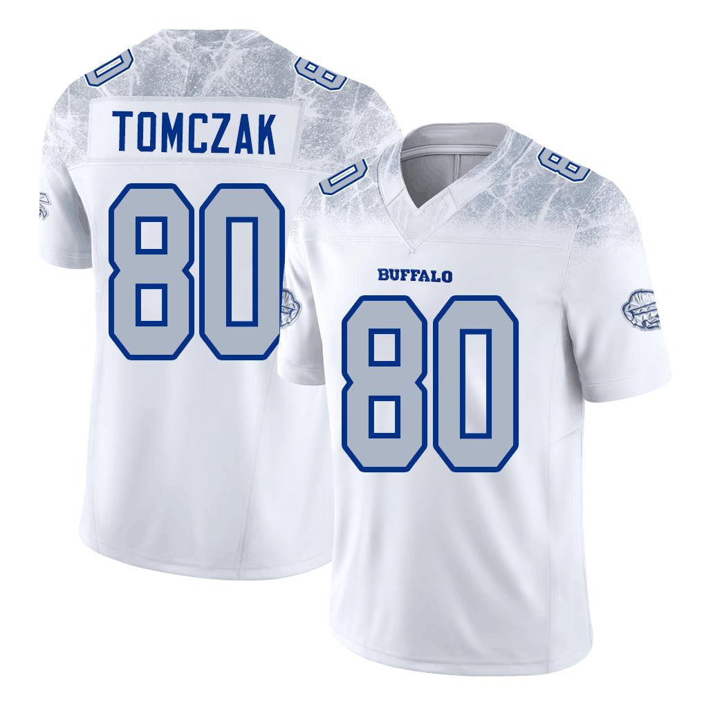 Buffalo #80 Tomczak Player Football V Neck Short Sleeve White Jersey Max For Men Youth Women Gift