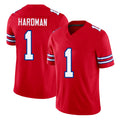 Buffalo #1 Hardman Player Football V Neck Short Sleeve Red Jersey Mecole For Men Youth Women Gift