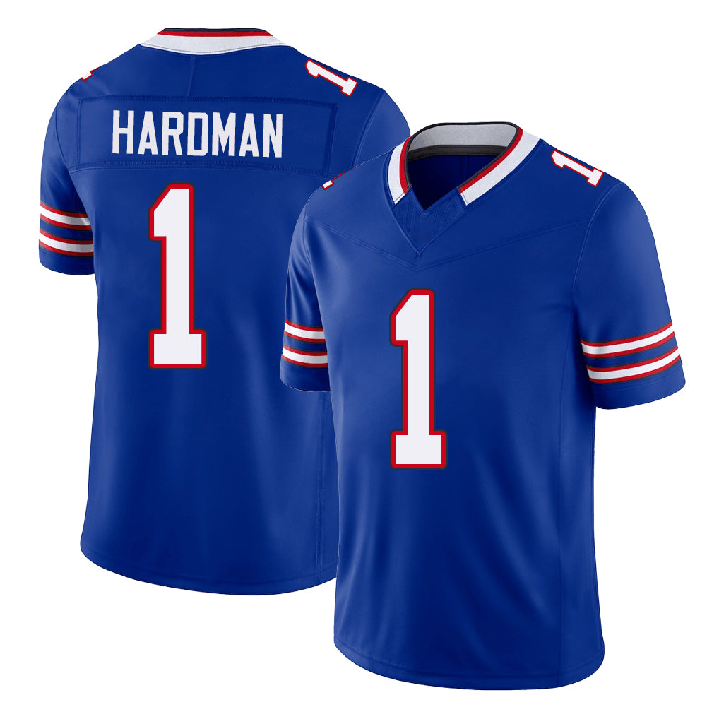 Buffalo #1 Hardman Player Football V Neck Short Sleeve Royal Jersey Mecole For Men Youth Women Gift