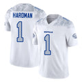 Buffalo #1 Hardman Player Football V Neck Short Sleeve White Jersey Mecole For Men Youth Women Gift