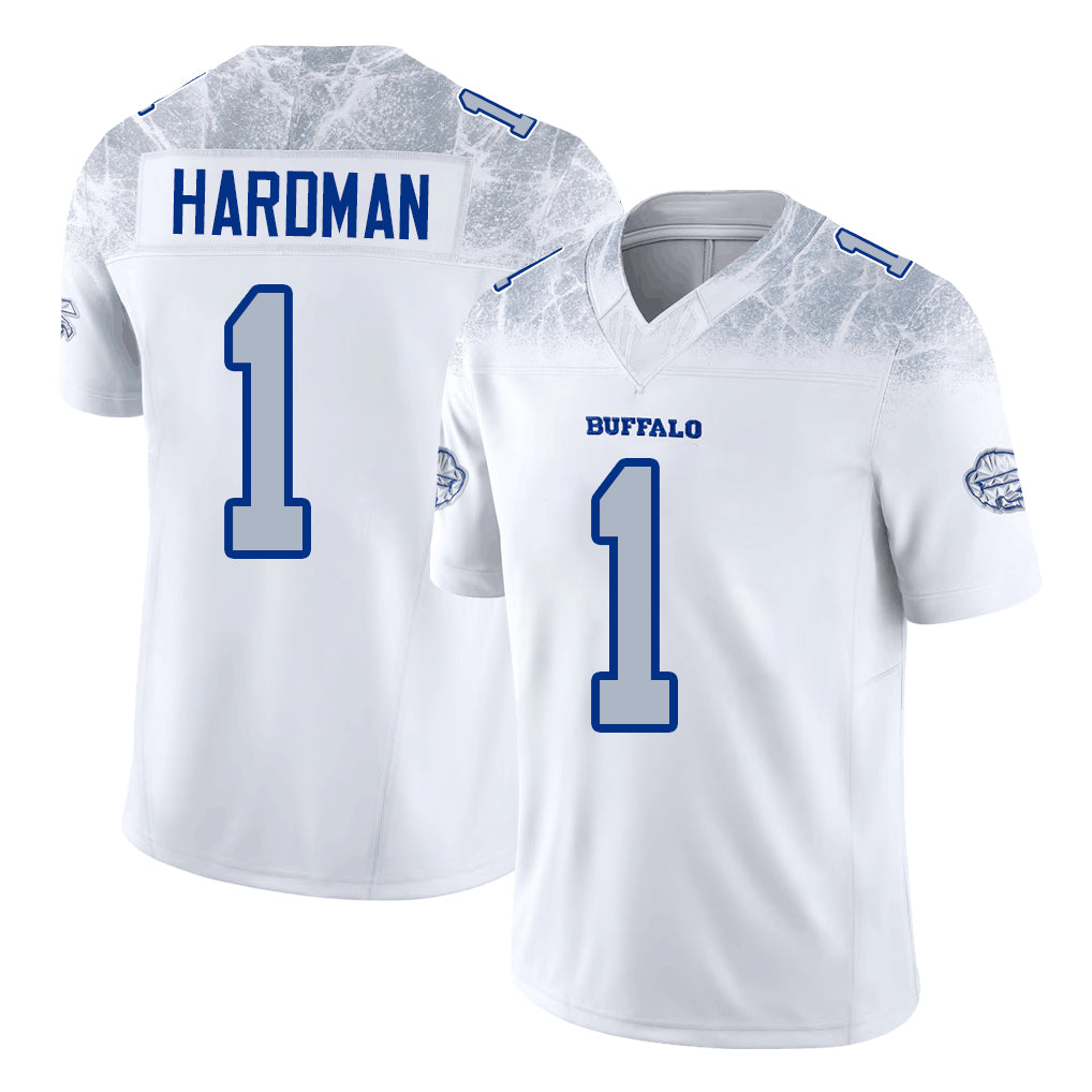 Buffalo #1 Hardman Player Football V Neck Short Sleeve White Jersey Mecole For Men Youth Women Gift