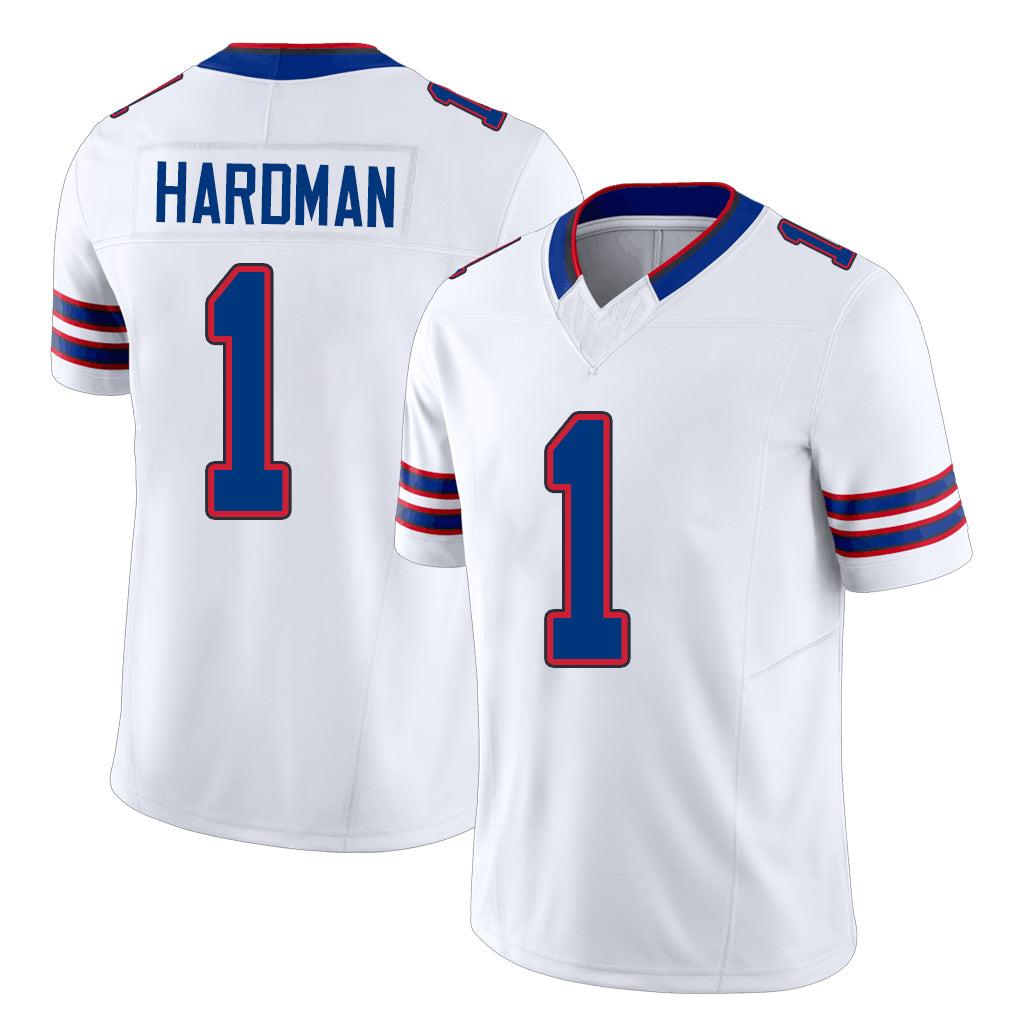 Buffalo #1 Hardman Player Football V Neck Short Sleeve White Jersey Mecole For Men Youth Women Gift