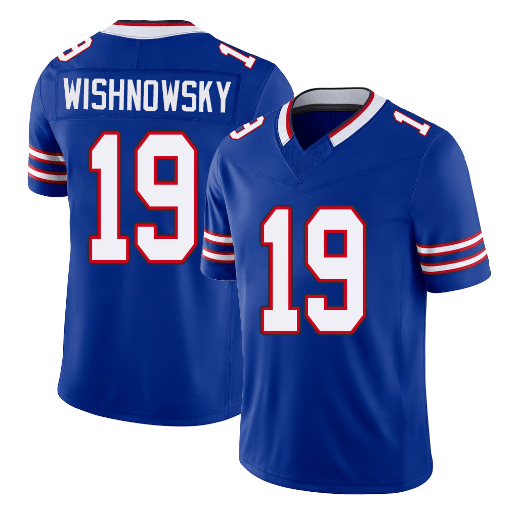 Buffalo #19 Wishnowsky Player Football V Neck Short Sleeve Royal Jersey Mitch For Men Youth Women Gift