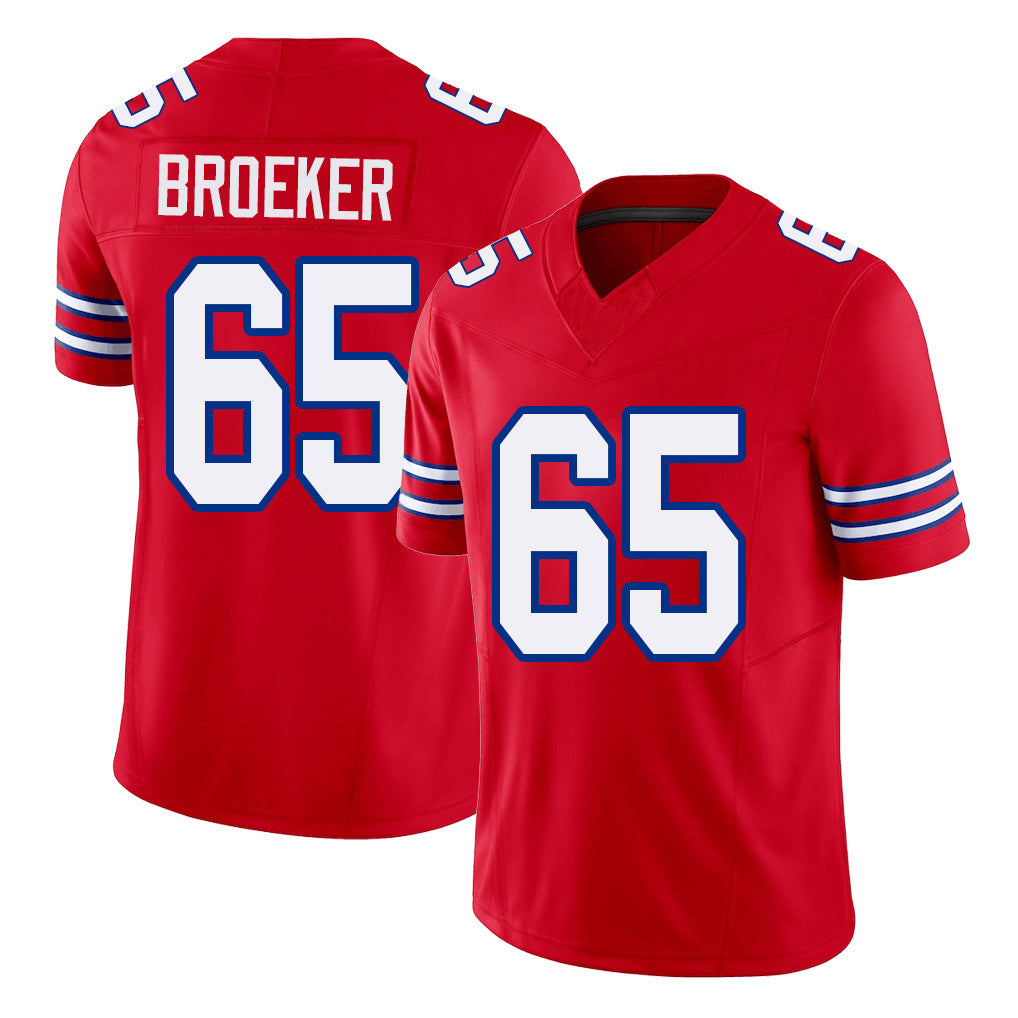 Buffalo #65 Broeker Player Football V Neck Short Sleeve Red Jersey Nick For Men Youth Women Gift