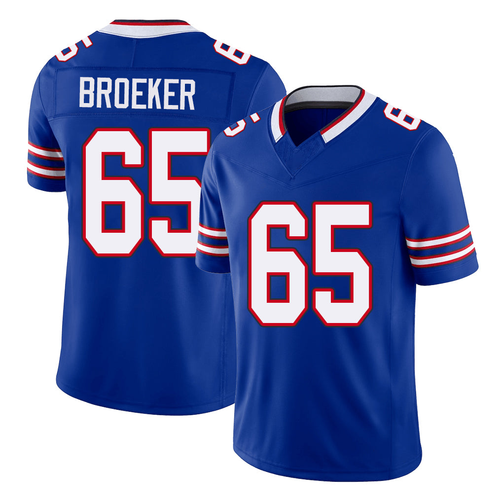Buffalo #65 Broeker Player Football V Neck Short Sleeve Royal Jersey Nick For Men Youth Women Gift