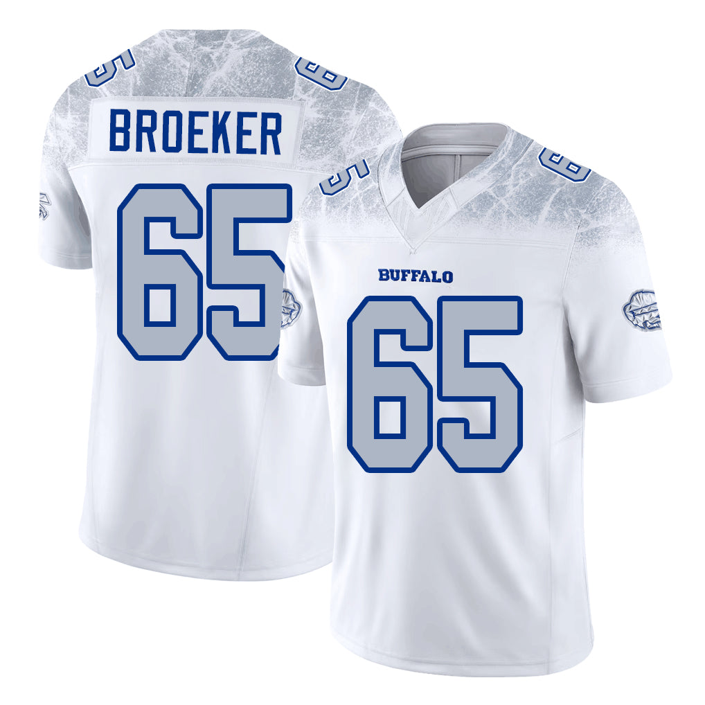 Buffalo #65 Broeker Player Football V Neck Short Sleeve White Jersey Nick For Men Youth Women Gift