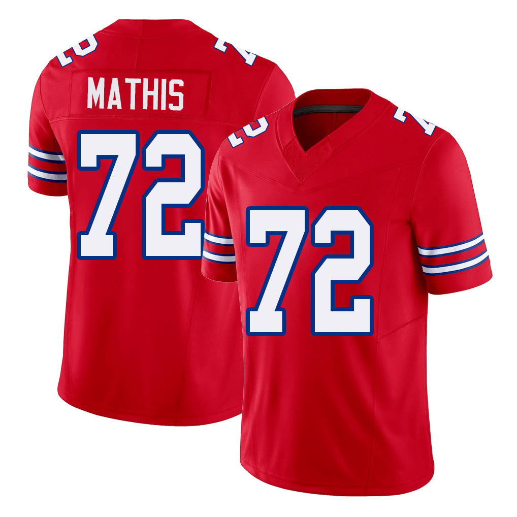 Buffalo #72 Mathis Player Football V Neck Short Sleeve Red Jersey Phidarian For Men Youth Women Gift