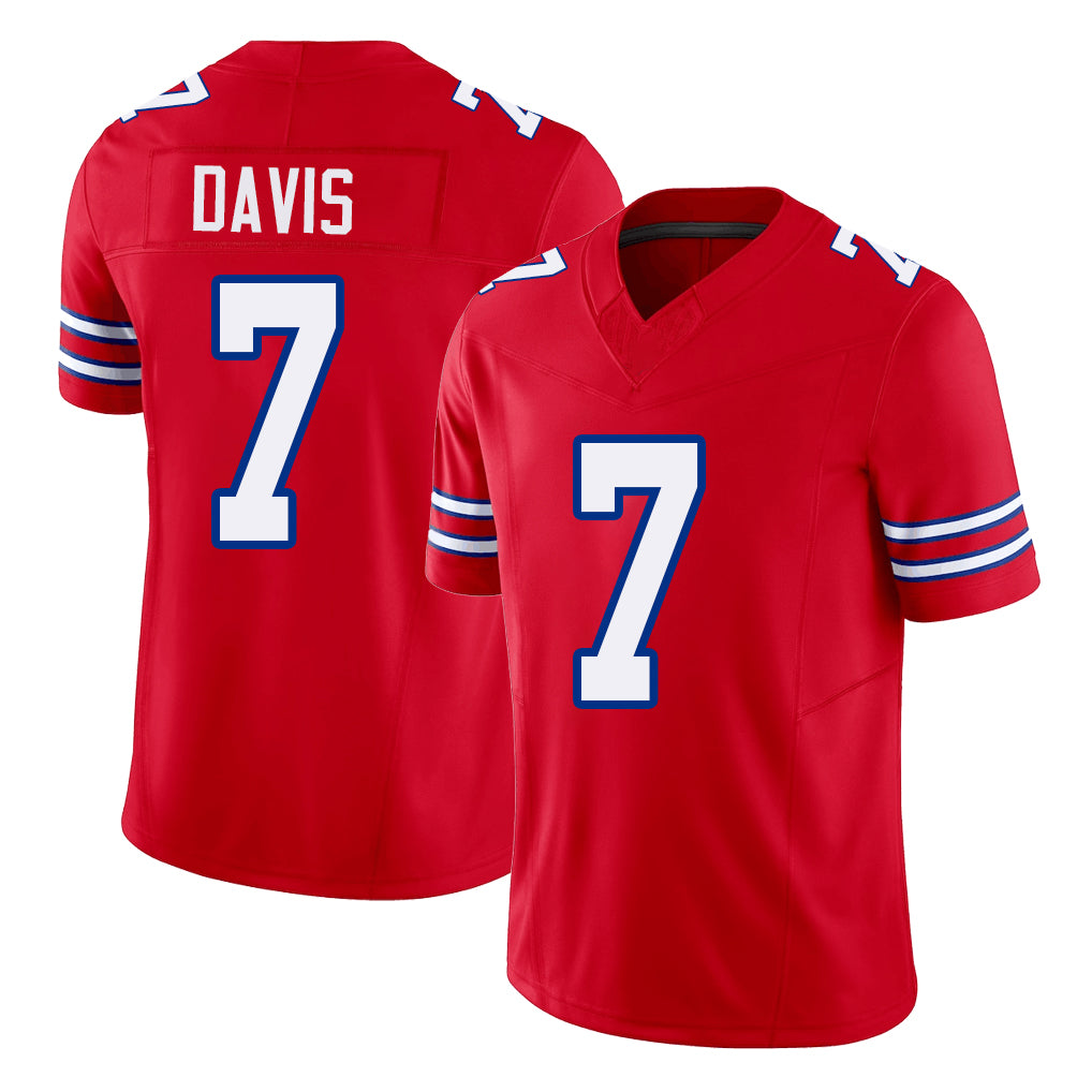 Buffalo #7 Davis Player Football V Neck Short Sleeve Red Jersey Ray For Men Youth Women Gift