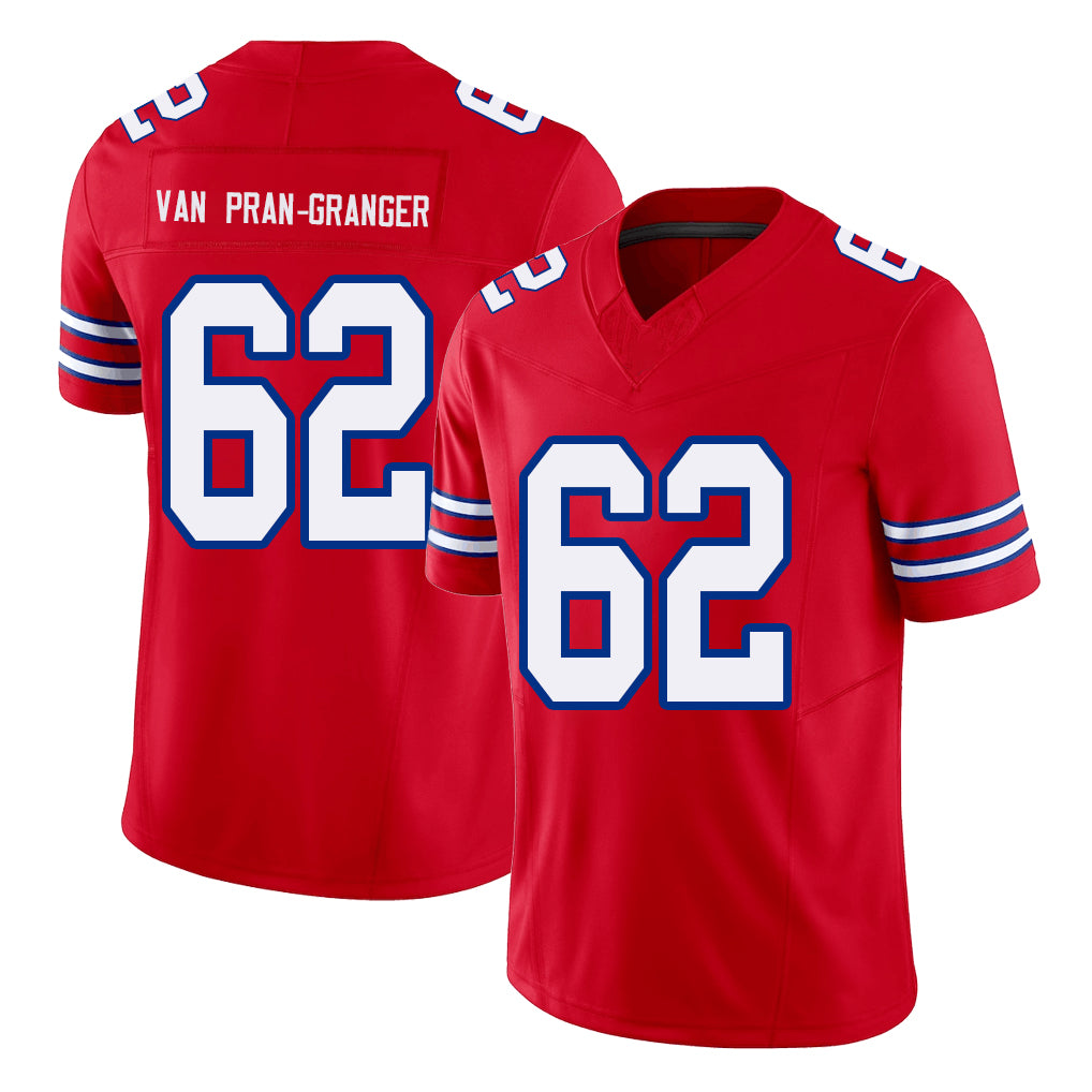 Buffalo #62 Van Pran-Granger Player Football V Neck Short Sleeve Red Jersey Sedrick For Men Youth Women Gift