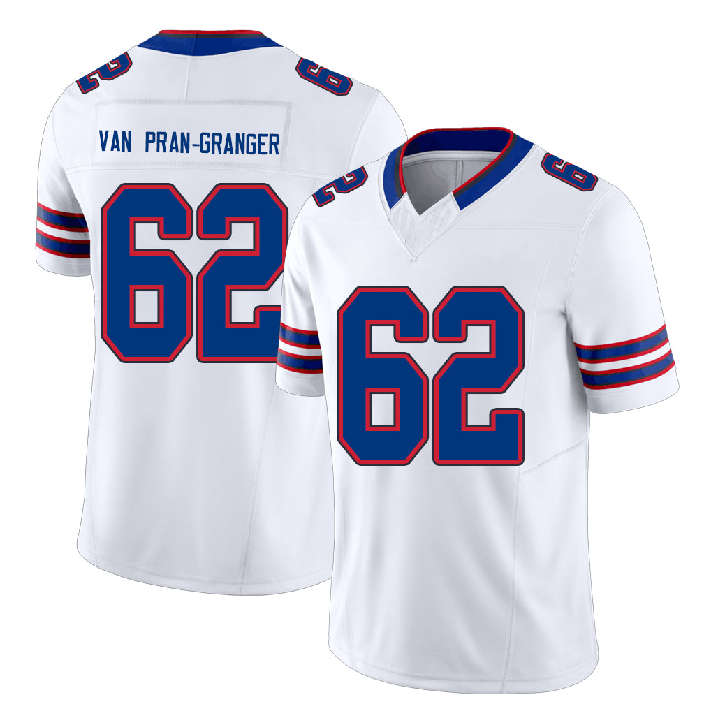Buffalo #62 Van Pran-Granger Player Football V Neck Short Sleeve White Jersey Sedrick For Men Youth Women Gift