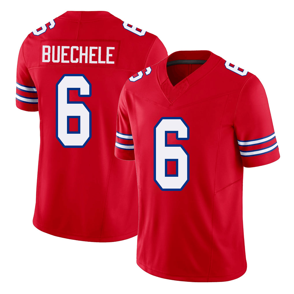 Buffalo #6 Buechele Player Football V Neck Short Sleeve Red Jersey Shane For Men Youth Women Gift