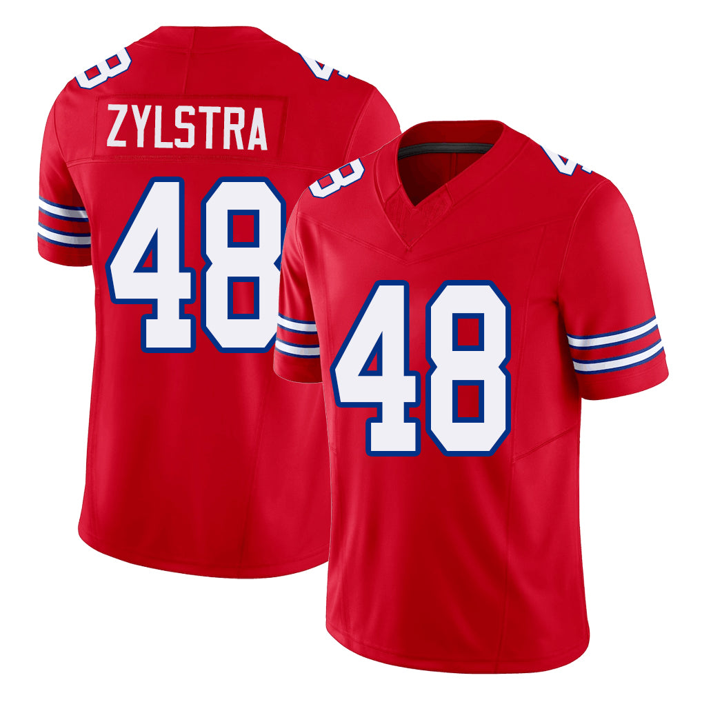 Buffalo #48 Zylstra Player Football V Neck Short Sleeve Red Jersey Shane For Men Youth Women Gift