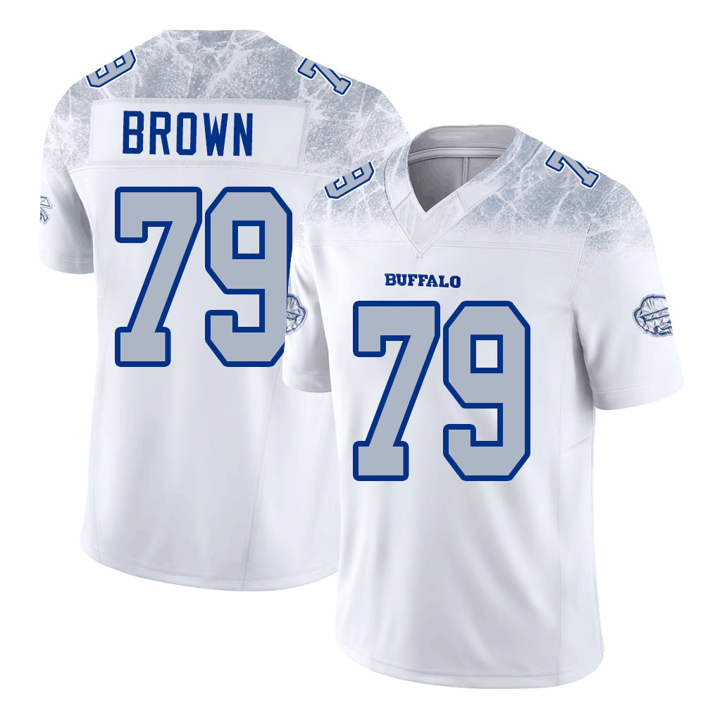 Buffalo #79 Brown Player Football V Neck Short Sleeve White Jersey Spencer For Men Youth Women Gift