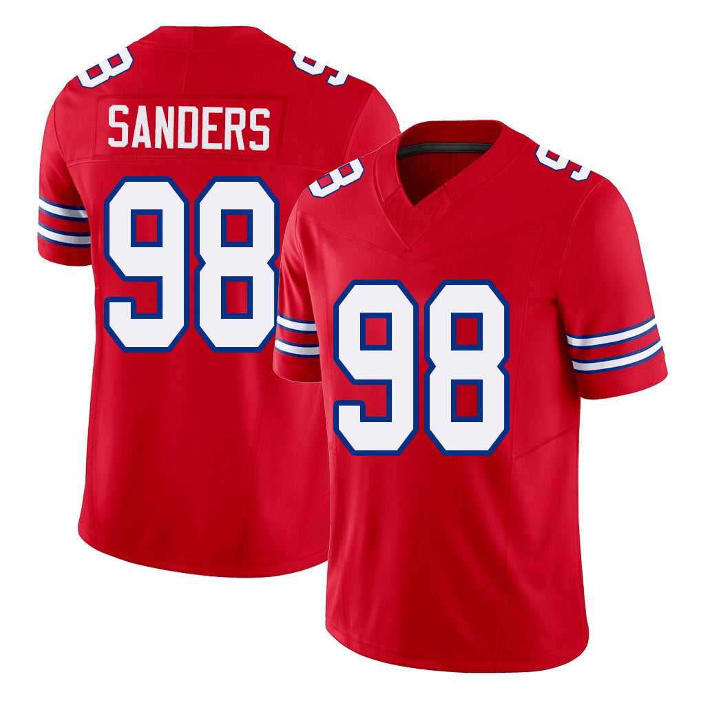Buffalo #98 Sanders Player Football V Neck Short Sleeve Red Jersey T.J. For Men Youth Women Gift