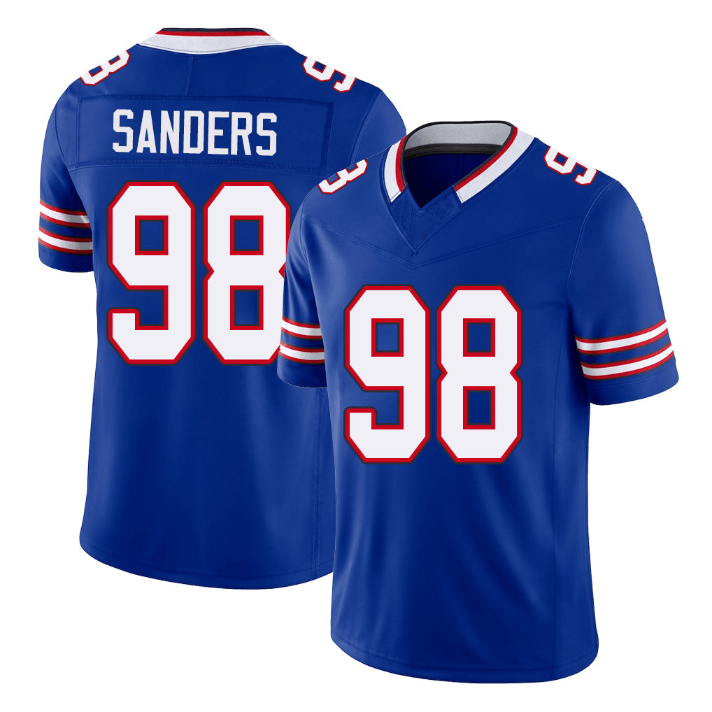Buffalo #98 Sanders Player Football V Neck Short Sleeve Royal Jersey T.J. For Men Youth Women Gift