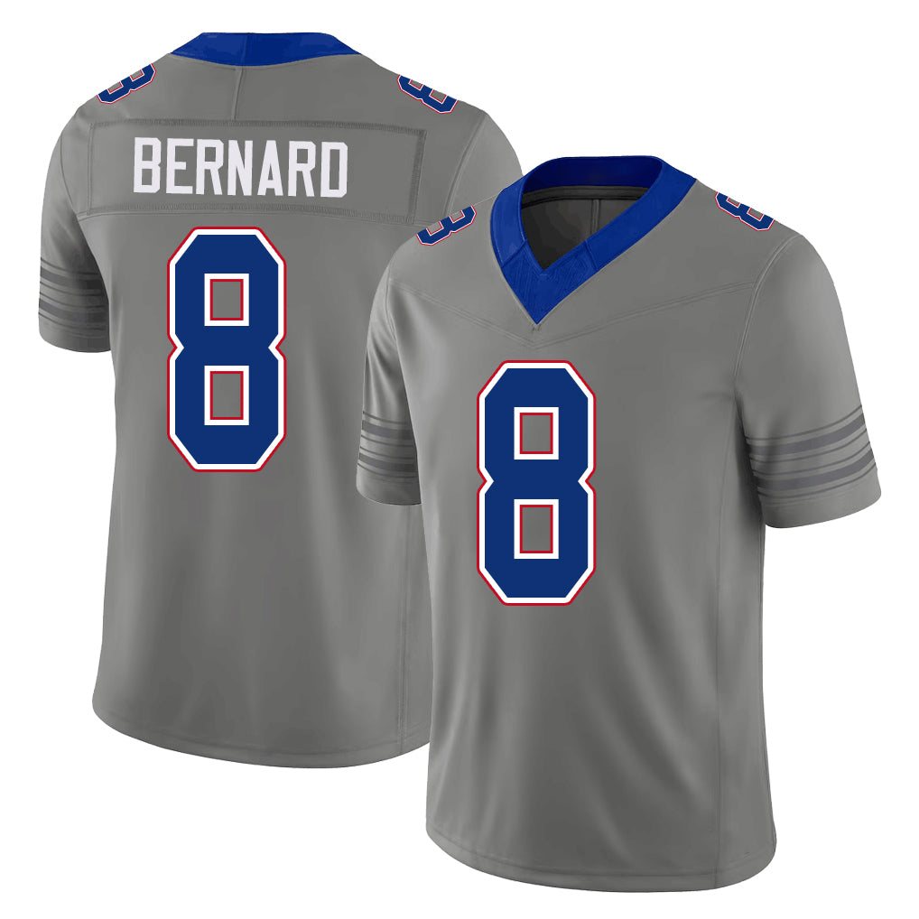 Buffalo #8 Bernard Player Football V Neck Short Sleeve Gray Jersey Terrel For Men Youth Women Gift