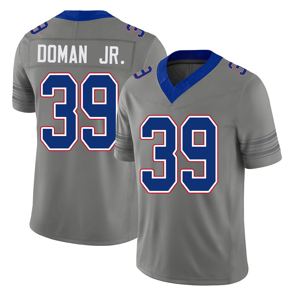 Buffalo #39 Doman Jr. Player Football V Neck Short Sleeve Gray Jersey Tommy For Men Youth Women Gift