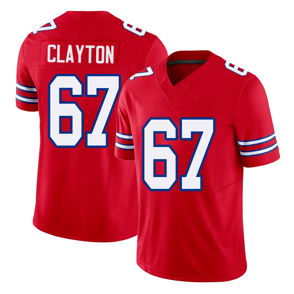 Buffalo #67 Clayton Player Football V Neck Short Sleeve Red Jersey Travis For Men Youth Women Gift