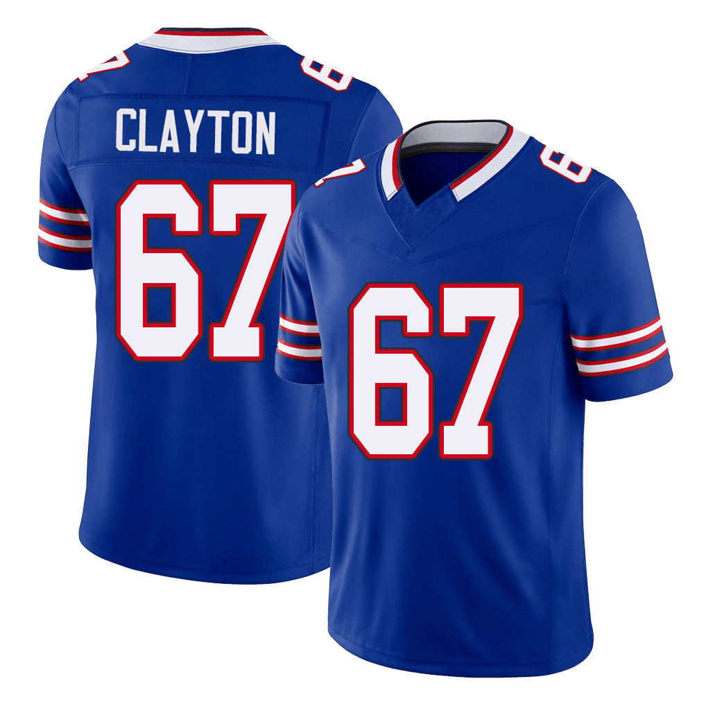 Buffalo #67 Clayton Player Football V Neck Short Sleeve Royal Jersey Travis For Men Youth Women Gift