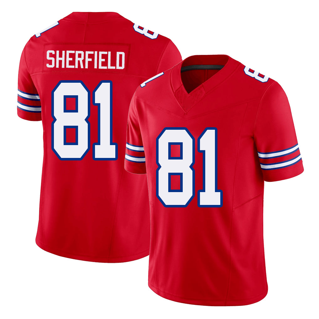 Buffalo #81 Sherfield Player Football V Neck Short Sleeve Red Jersey Trent For Men Youth Women Gift