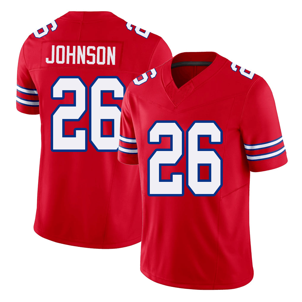 Buffalo #26 Johnson Player Football V Neck Short Sleeve Red Jersey Ty For Men Youth Women Gift