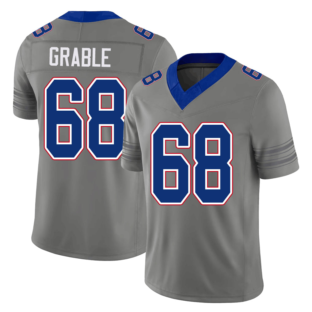 Buffalo #68 Grable Player Football V Neck Short Sleeve Gray Jersey Tylan For Men Youth Women Gift