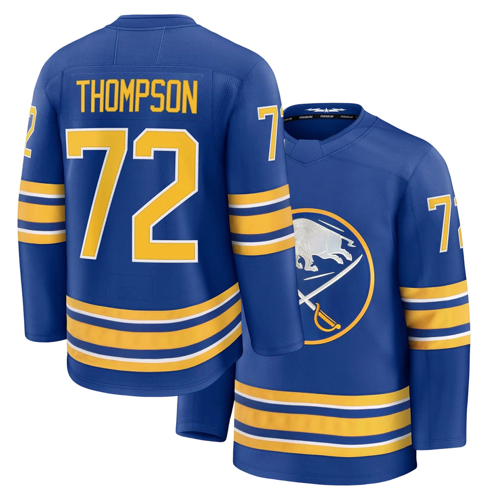 Mens Buffalo #72 Thompson Player Ice hockey Long Sleeve Royal Tage Jersey