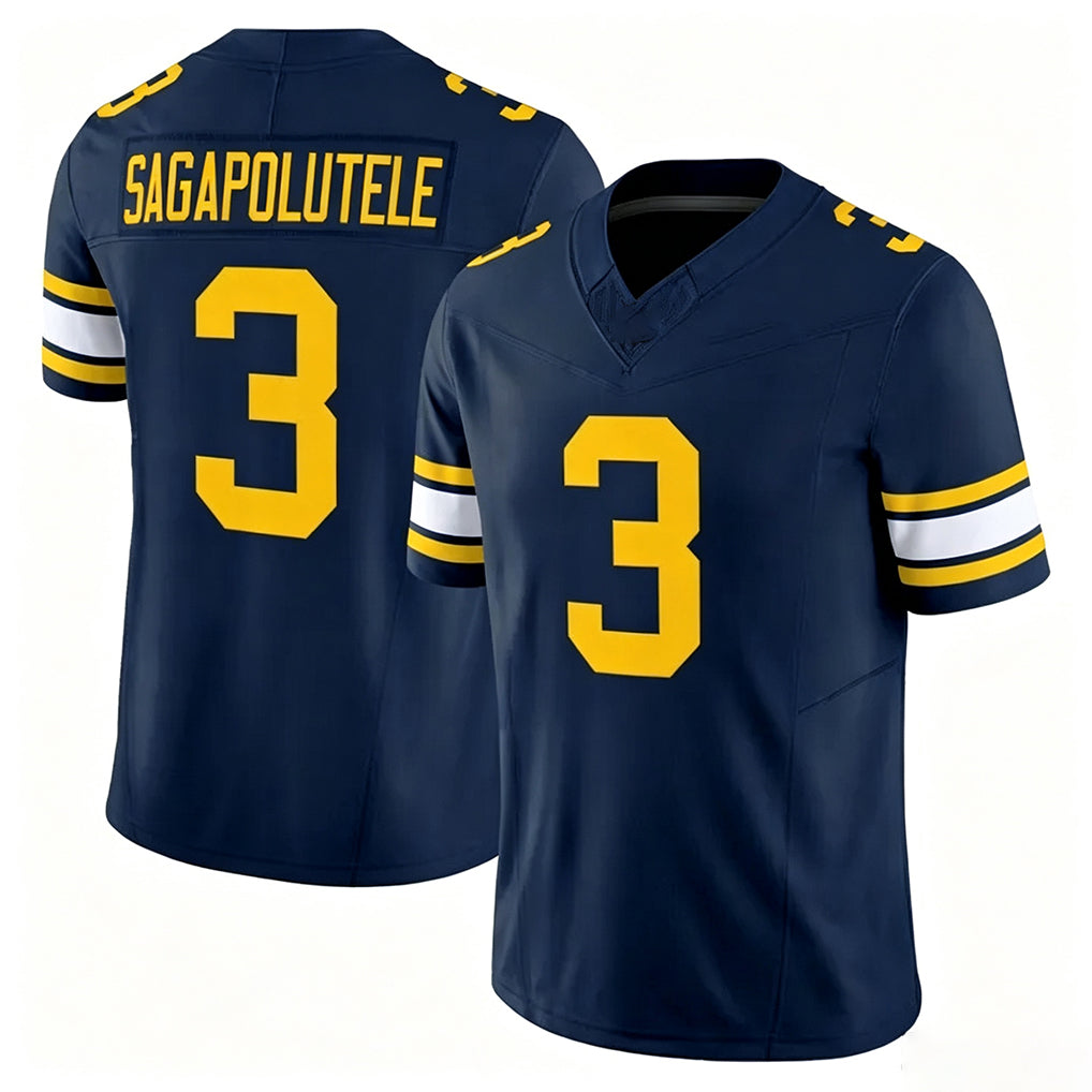 California #3 Sagapolutele Player College Football V Neck Short Sleeve Navy Jersey Jaron-Keawe For Men Youth Women