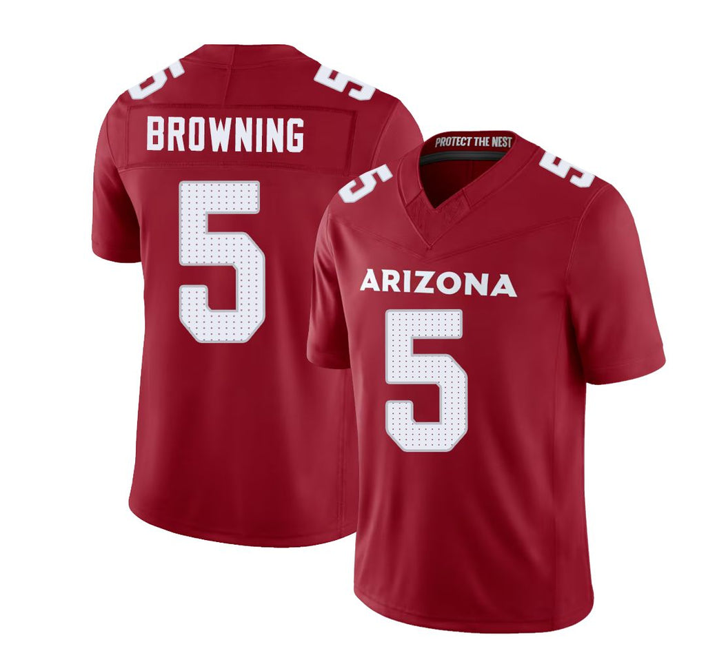 Arizona #5 Baron Player Football V Neck Short Sleeve Red Jersey Browning For Men Youth Women Gift