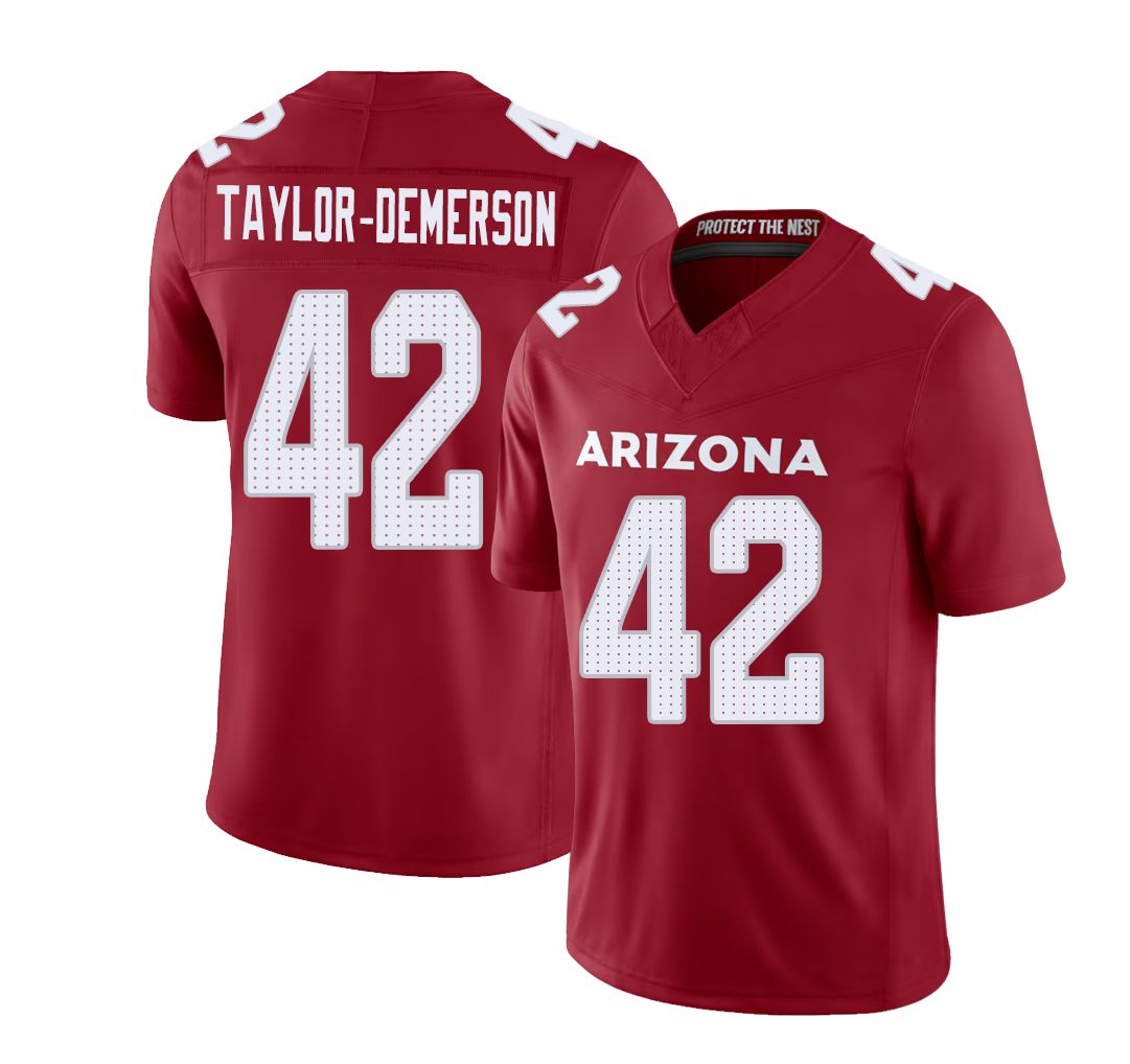 Arizona #42 Dadrion Player Football V Neck Short Sleeve Red Jersey Taylor-Demerson For Men Youth Women Gift