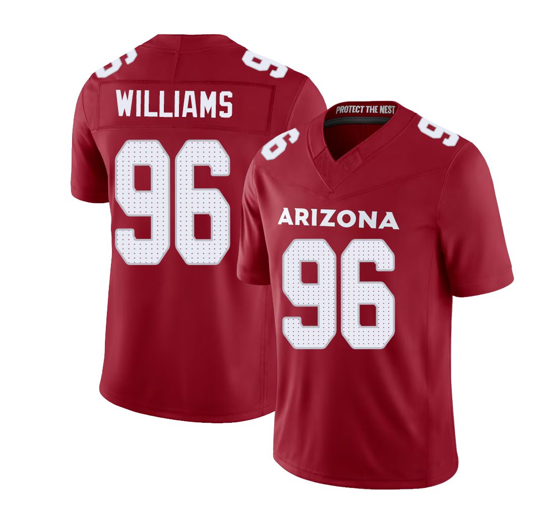 Arizona #96 Damonic Player Football V Neck Short Sleeve Red Jersey Williams For Men Youth Women Gift