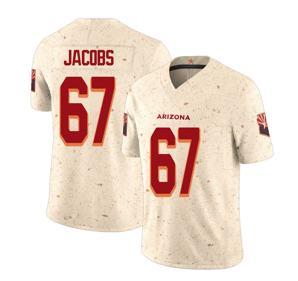 Arizona #67 Demontrey Player Football V Neck Short Sleeve Natural Rivalries Jersey Jacobs For Men Youth Women Gift
