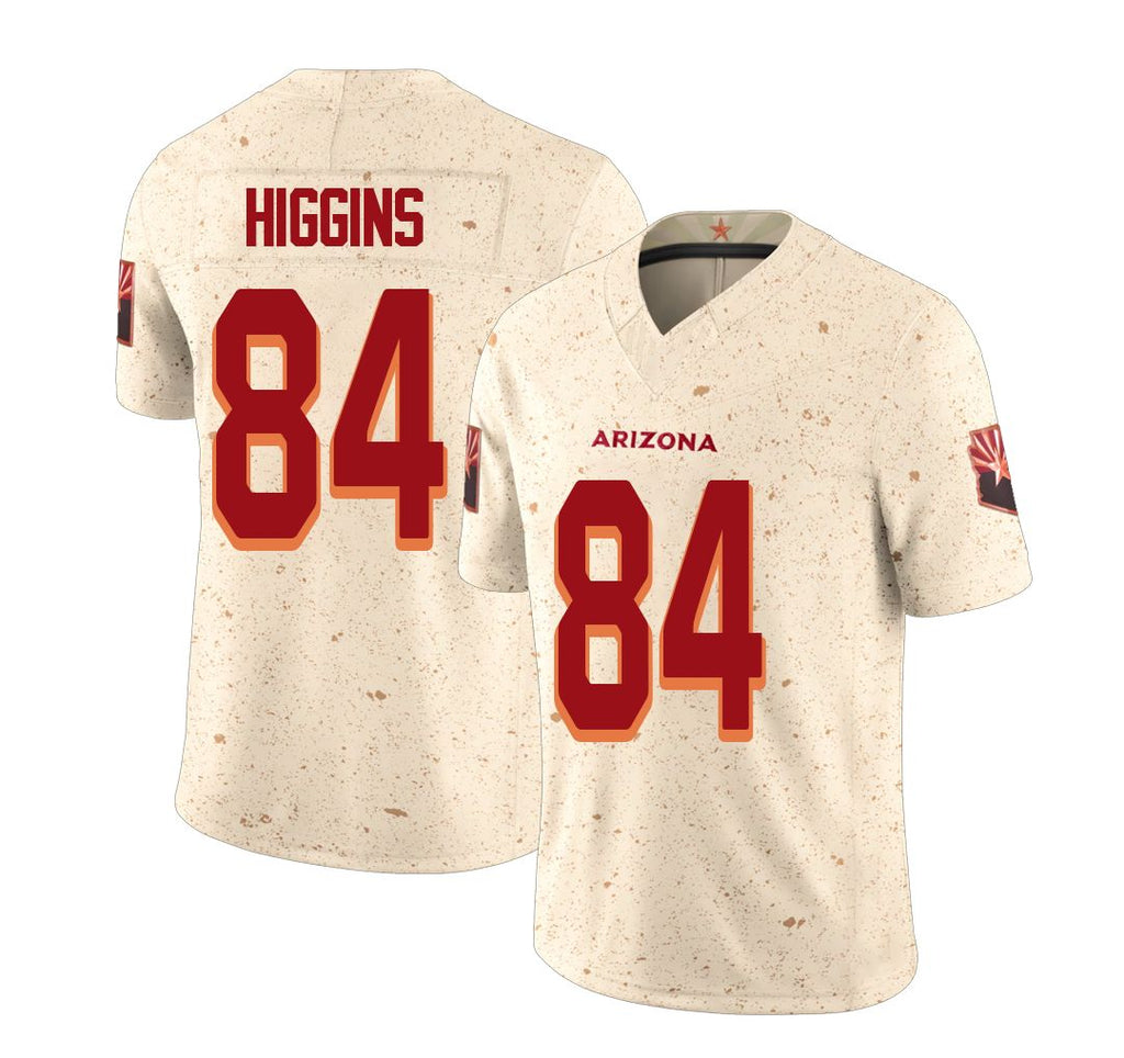 Arizona #84 Elijah Player Football V Neck Short Sleeve Natural Rivalries Jersey Higgins For Men Youth Women Gift
