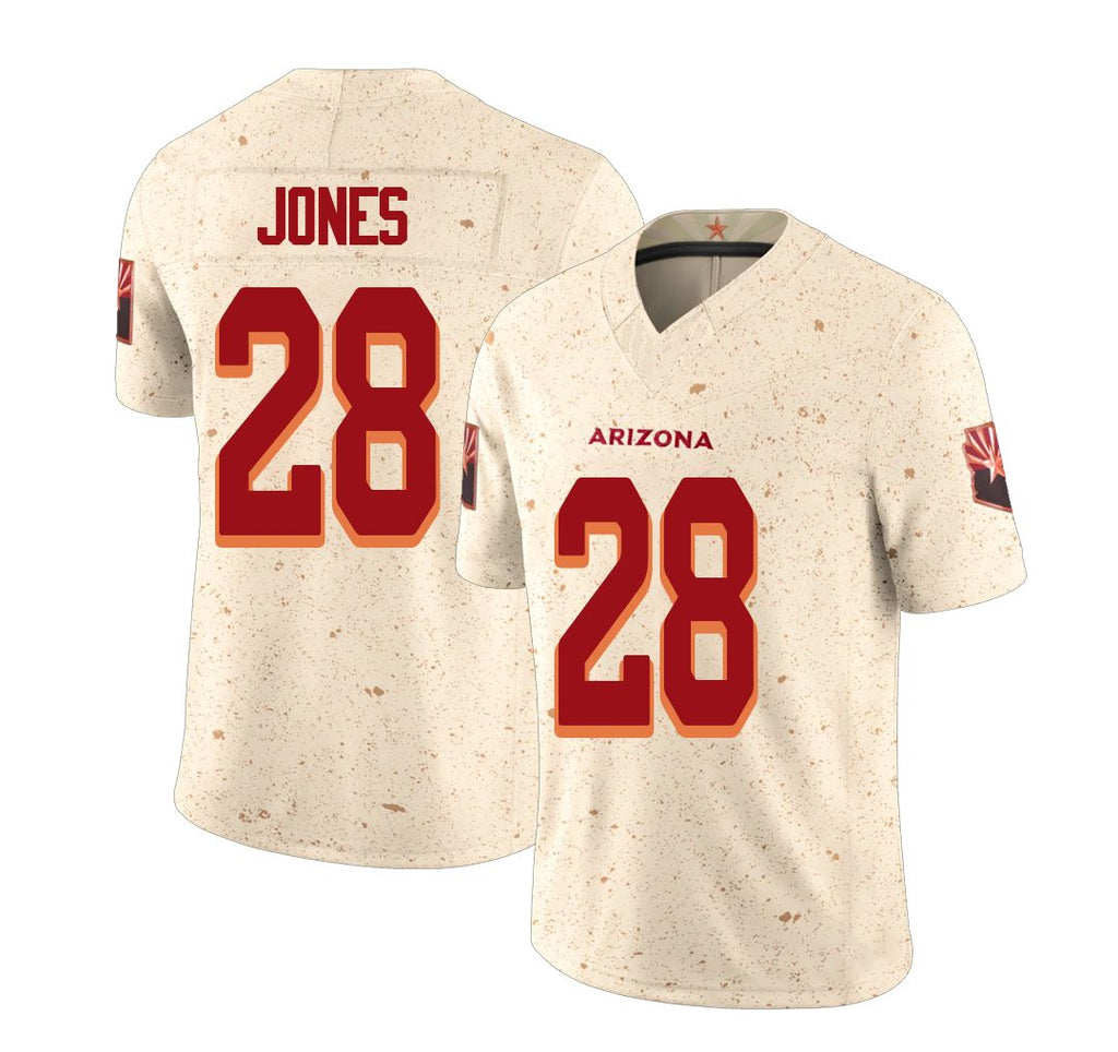 Arizona #28 Elijah Player Football V Neck Short Sleeve Natural Rivalries Jersey Jones For Men Youth Women Gift