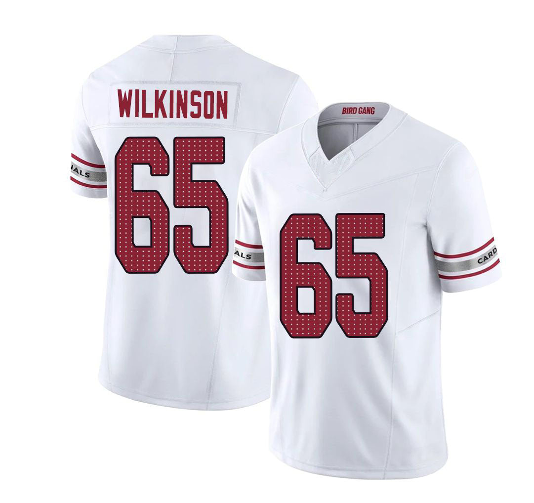 Arizona #65 Elijah Player Football V Neck Short Sleeve White Jersey Wilkinson For Men Youth Women Gift