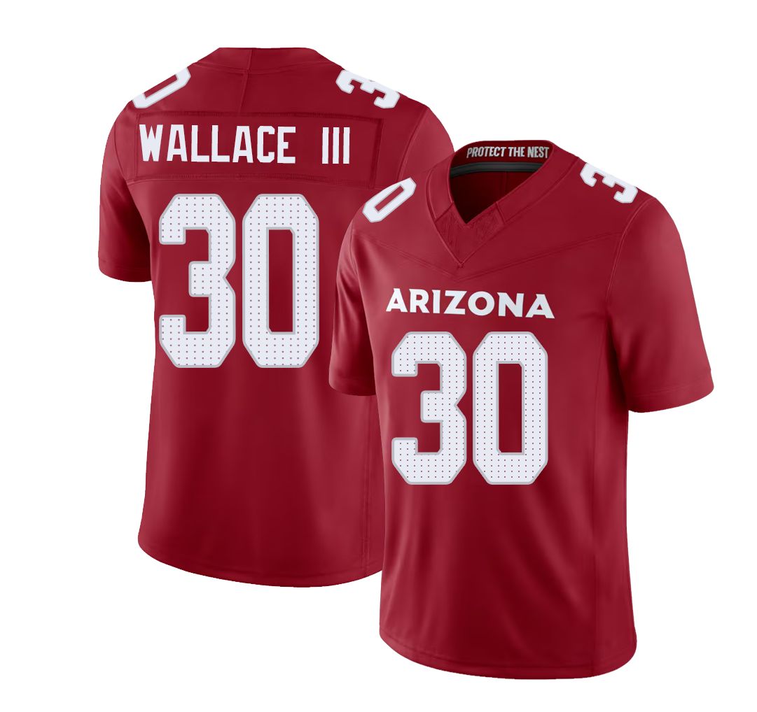 Arizona #30 Harrison Player Football V Neck Short Sleeve Red Jersey Wallace III For Men Youth Women Gift