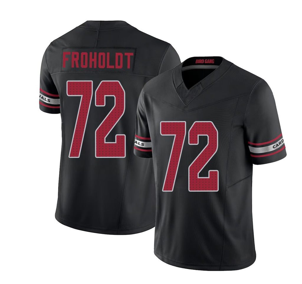 Arizona #72 Hjalte Player Football V Neck Short Sleeve Black Jersey Froholdt For Men Youth Women Gift