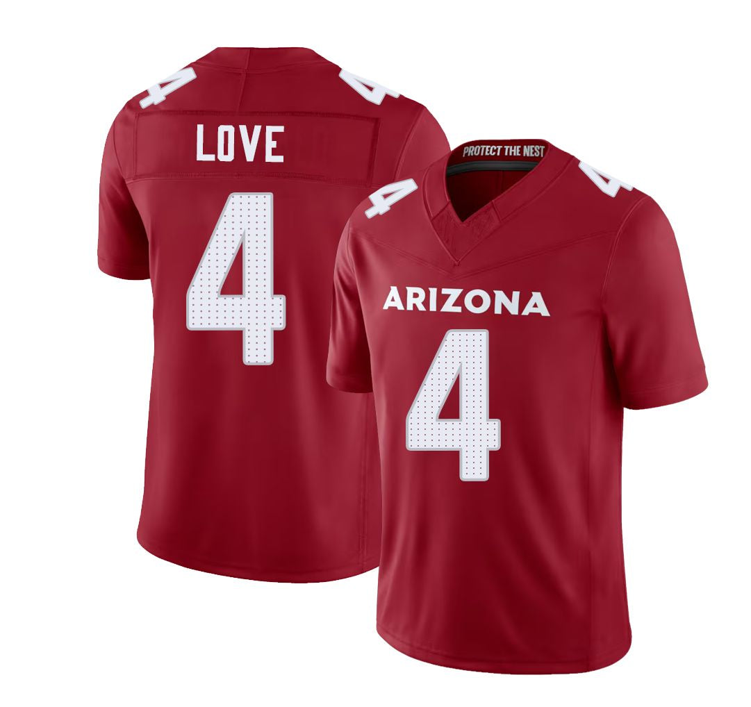 Arizona #4 Jeremiyah Player Football V Neck Short Sleeve Red Jersey Love For Men Youth Women Gift