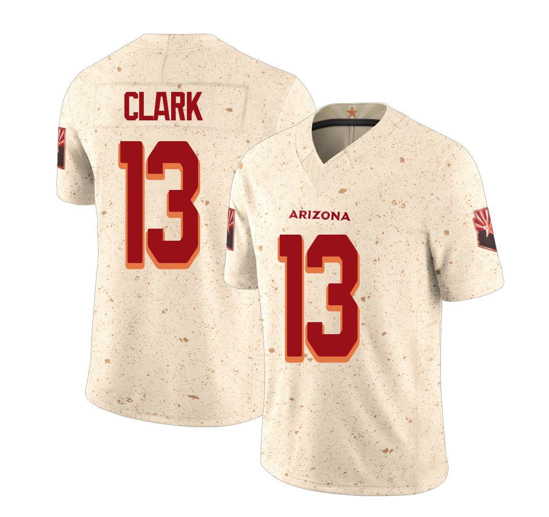Arizona #13 Kei'Trel Player Football V Neck Short Sleeve Natural Rivalries Jersey Clark For Men Youth Women Gift