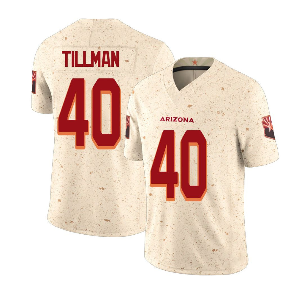 Arizona #40 Pat Player Football V Neck Short Sleeve Natural Rivalries Jersey Tillman For Men Youth Women Gift
