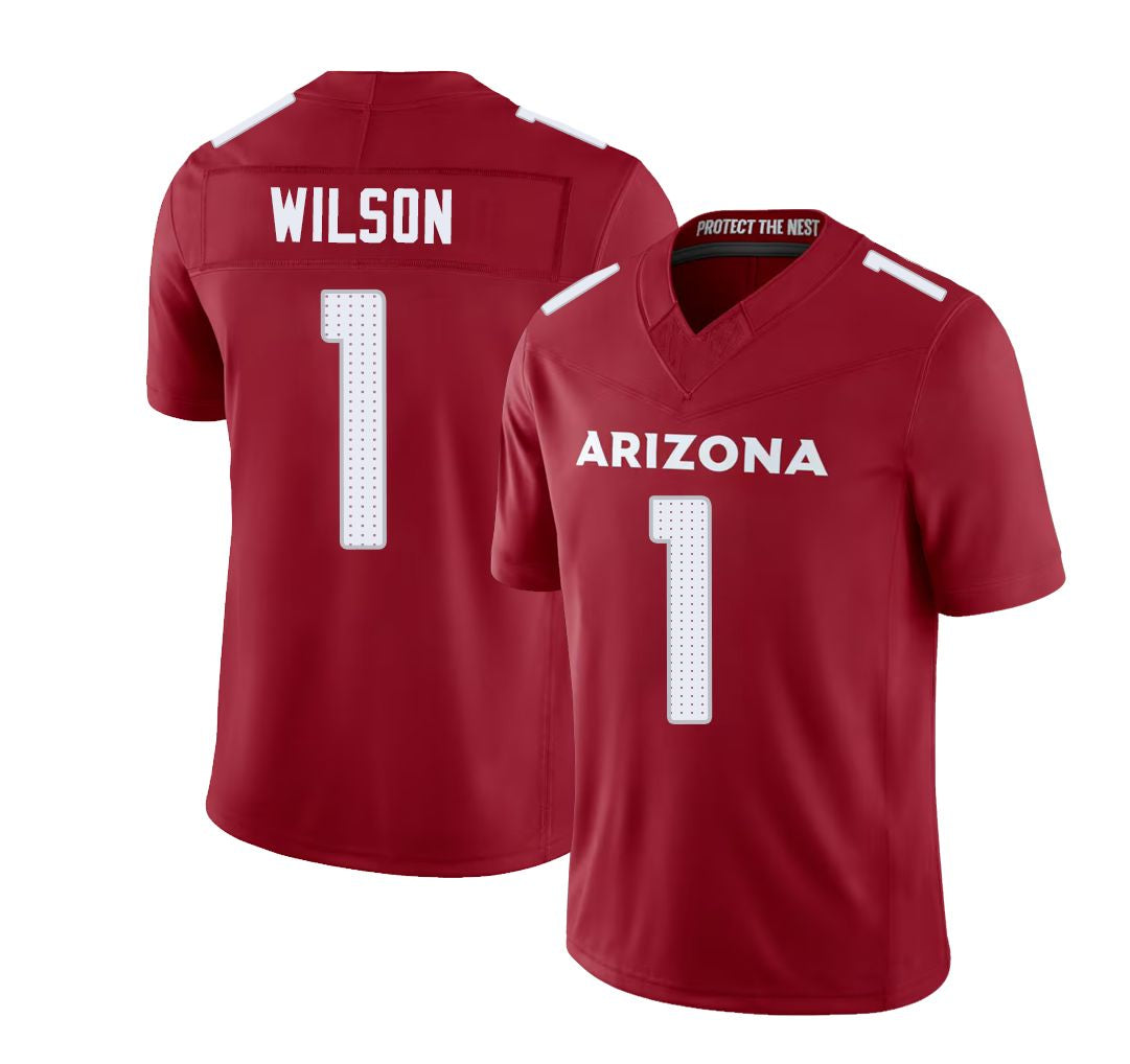 Arizona #1 Mack Player Football V Neck Short Sleeve Red Jersey Wilson For Men Youth Women Gift