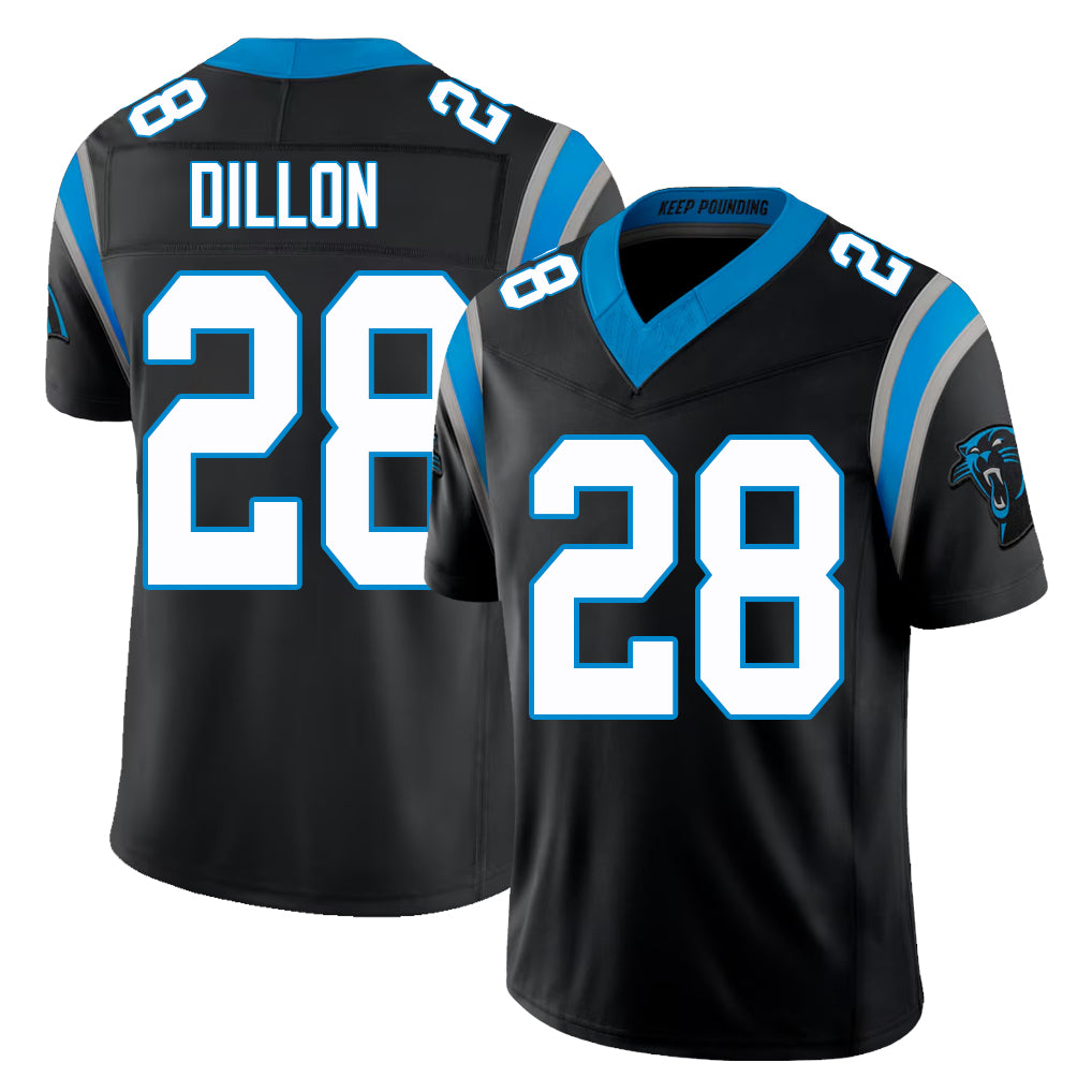 Carolina #28 Dillon Player Football V Neck Short Sleeve Black Jersey AJ For Men Youth Women Gift