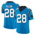 Carolina #28 Dillon Player Football V Neck Short Sleeve Blue Jersey AJ For Men Youth Women Gift