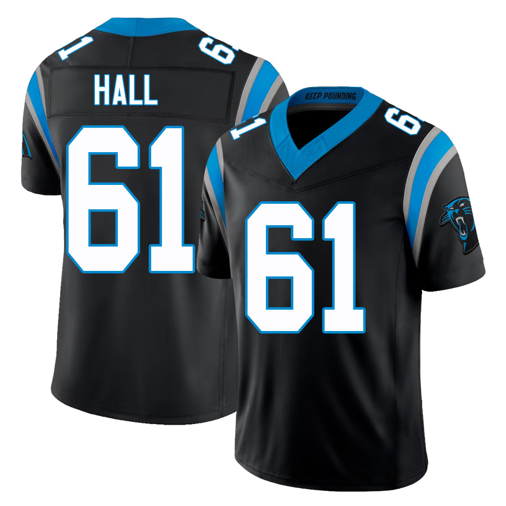 Carolina #61 Hall Player Football V Neck Short Sleeve Black Jersey Aaron For Men Youth Women Gift