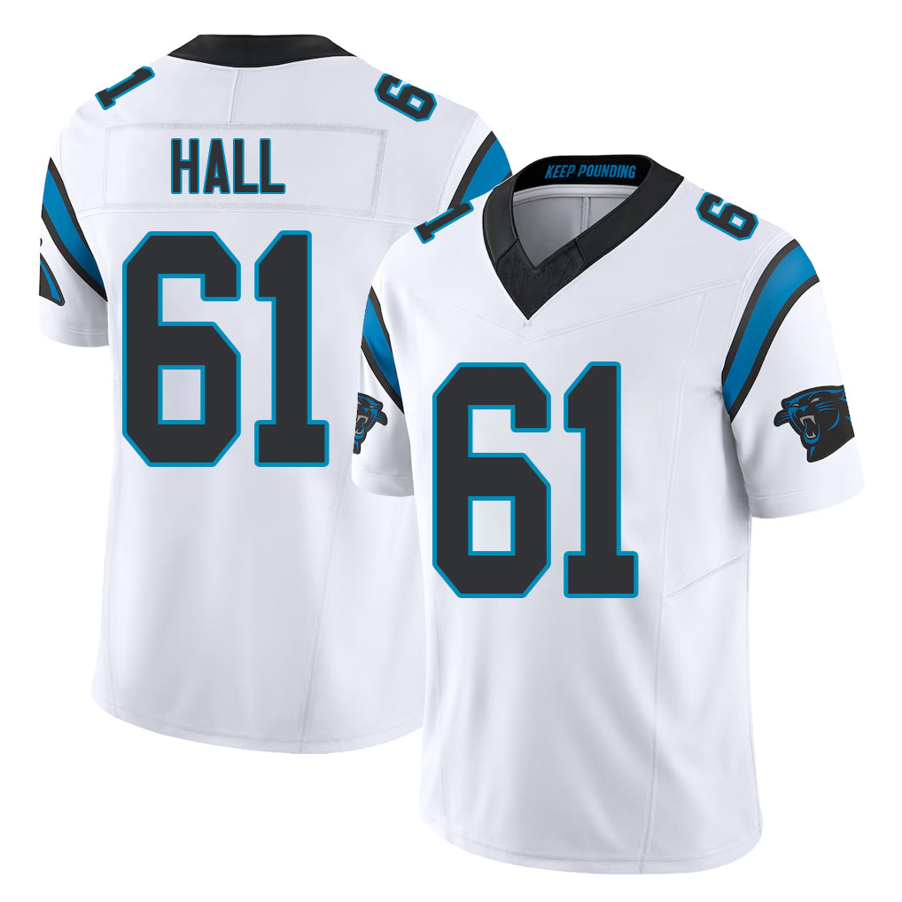 Carolina #61 Hall Player Football V Neck Short Sleeve White Jersey Aaron For Men Youth Women Gift